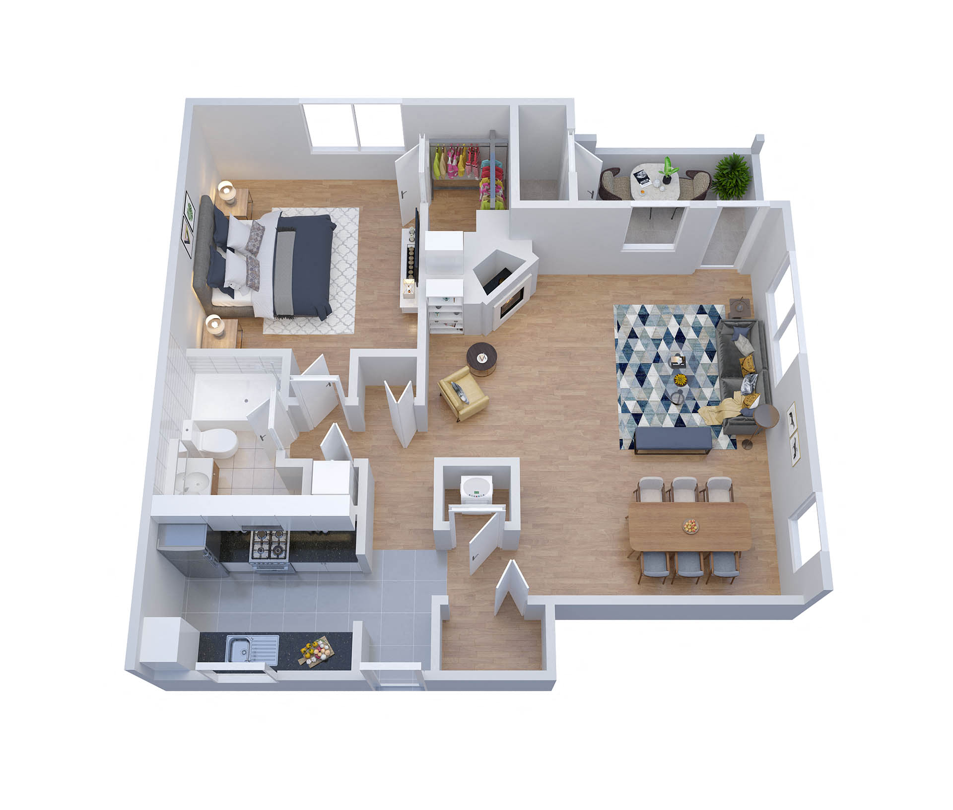 Floor plan for 1 bed, 1 bath, 795 sqft